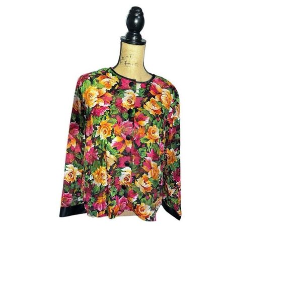 VTG Victoria’s Secret gold label Floral Sheer‎ Button-Up Shacket Jacket M - Picture 1 of 6